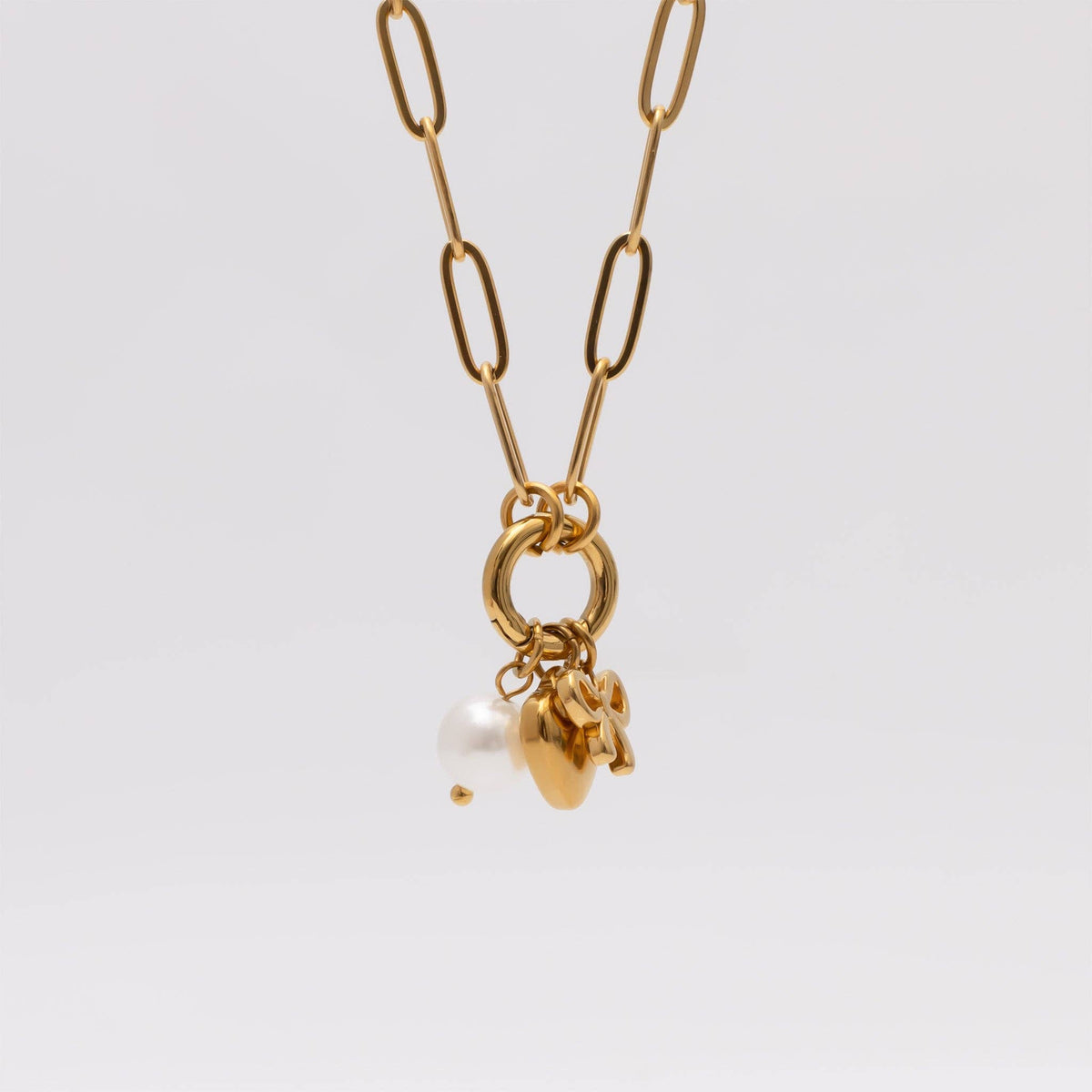 18K Gold Stainless Steel Bow Charm Holder Necklace Gift Set
