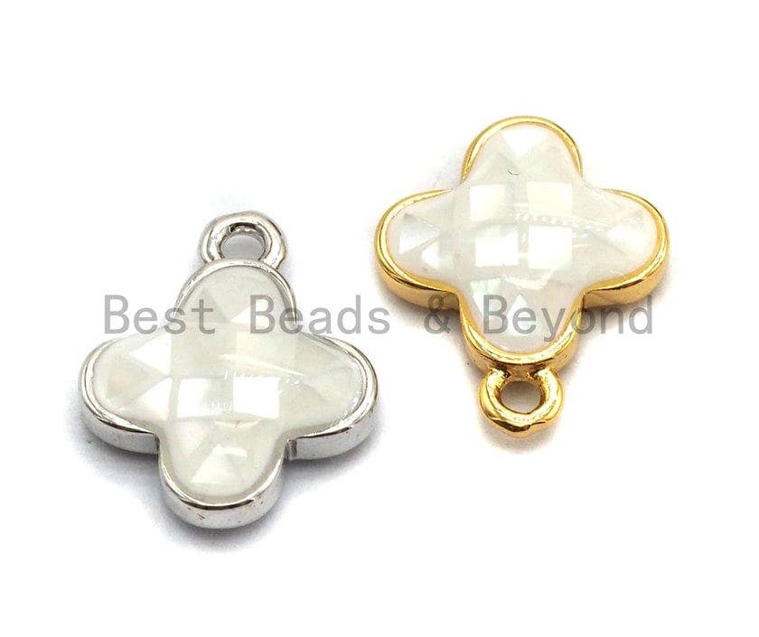 100% Natural White Shell Clover Pendant/charm White Gold Silver Charm, Shell Flower Pendant, Shell Jewellery, 10x13mm