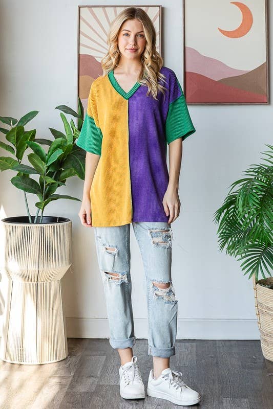 MARDI GRAS URBAN RIBBED MULTI COLOR TOP