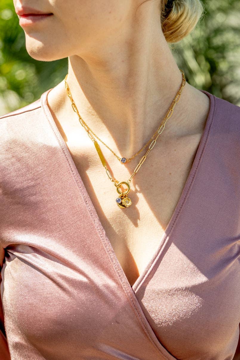 18K Gold PVD Engravable Paperclip Charm Holder Necklace