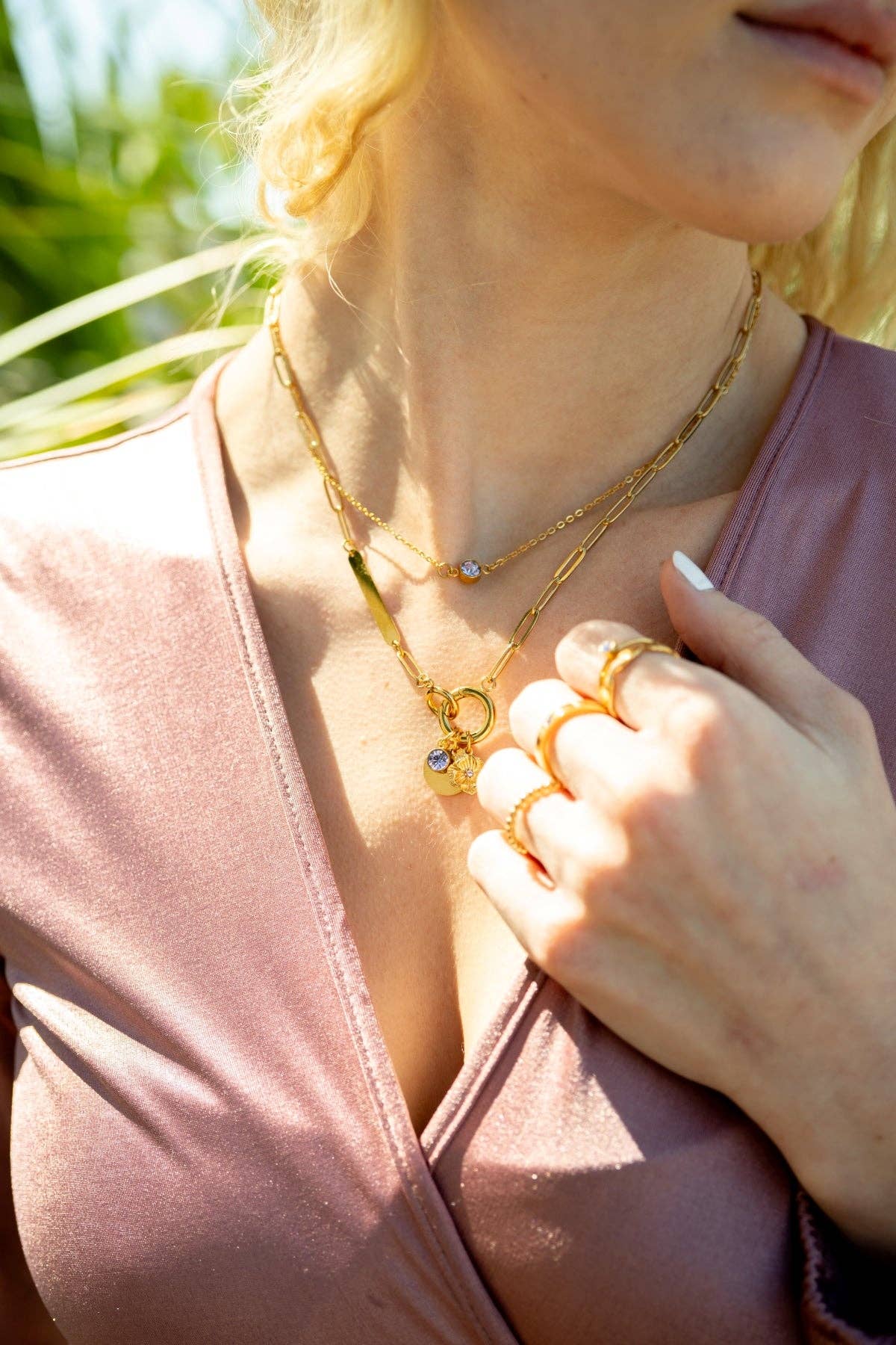 18K Gold PVD Engravable Paperclip Charm Holder Necklace