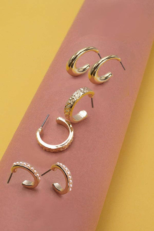 PEARL MINI HOOP TRIO SET EARRINGS | 80E1428