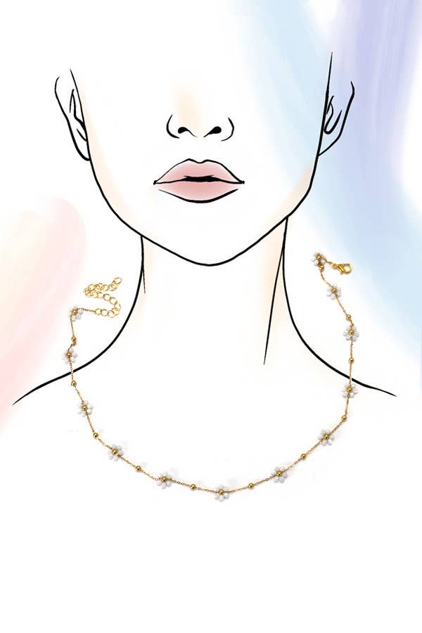 SUMMER MULTI BEADED FLOWER CHARM NECKLACE