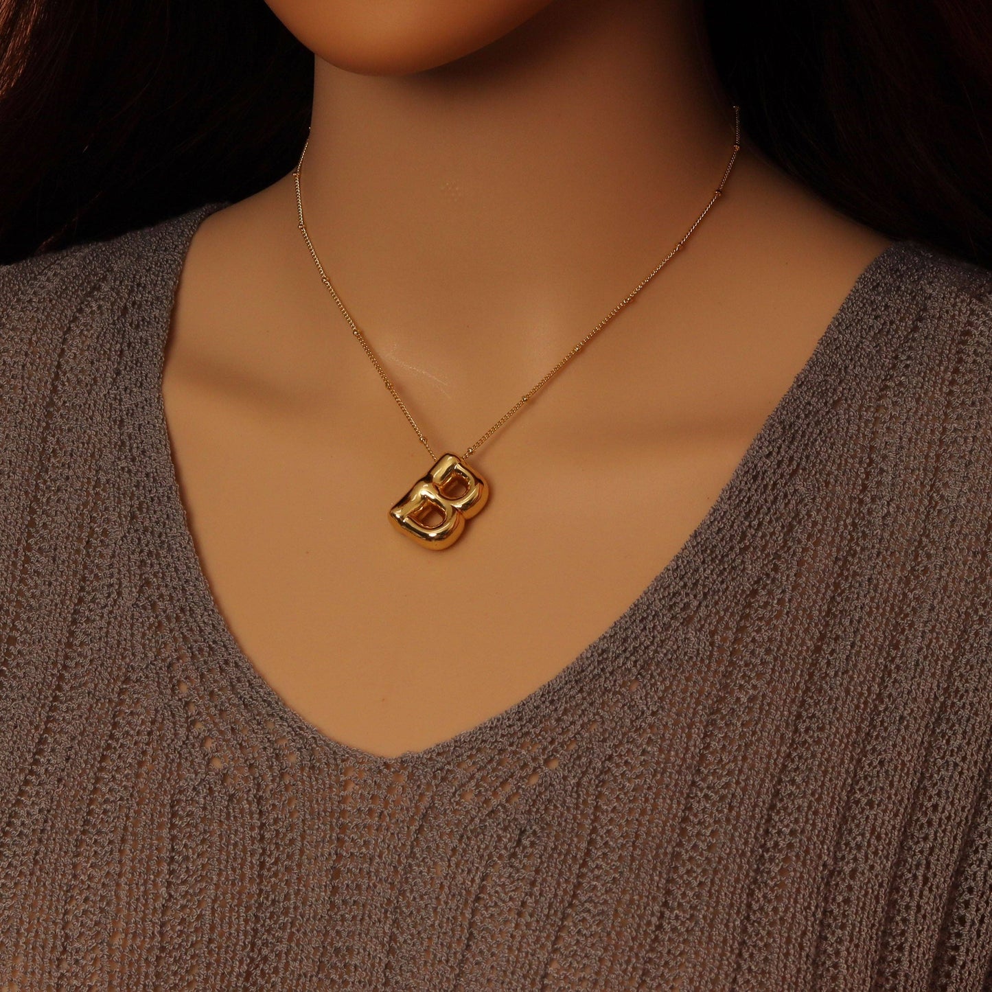 Balloon Bubble Initial Letter Charm Necklace