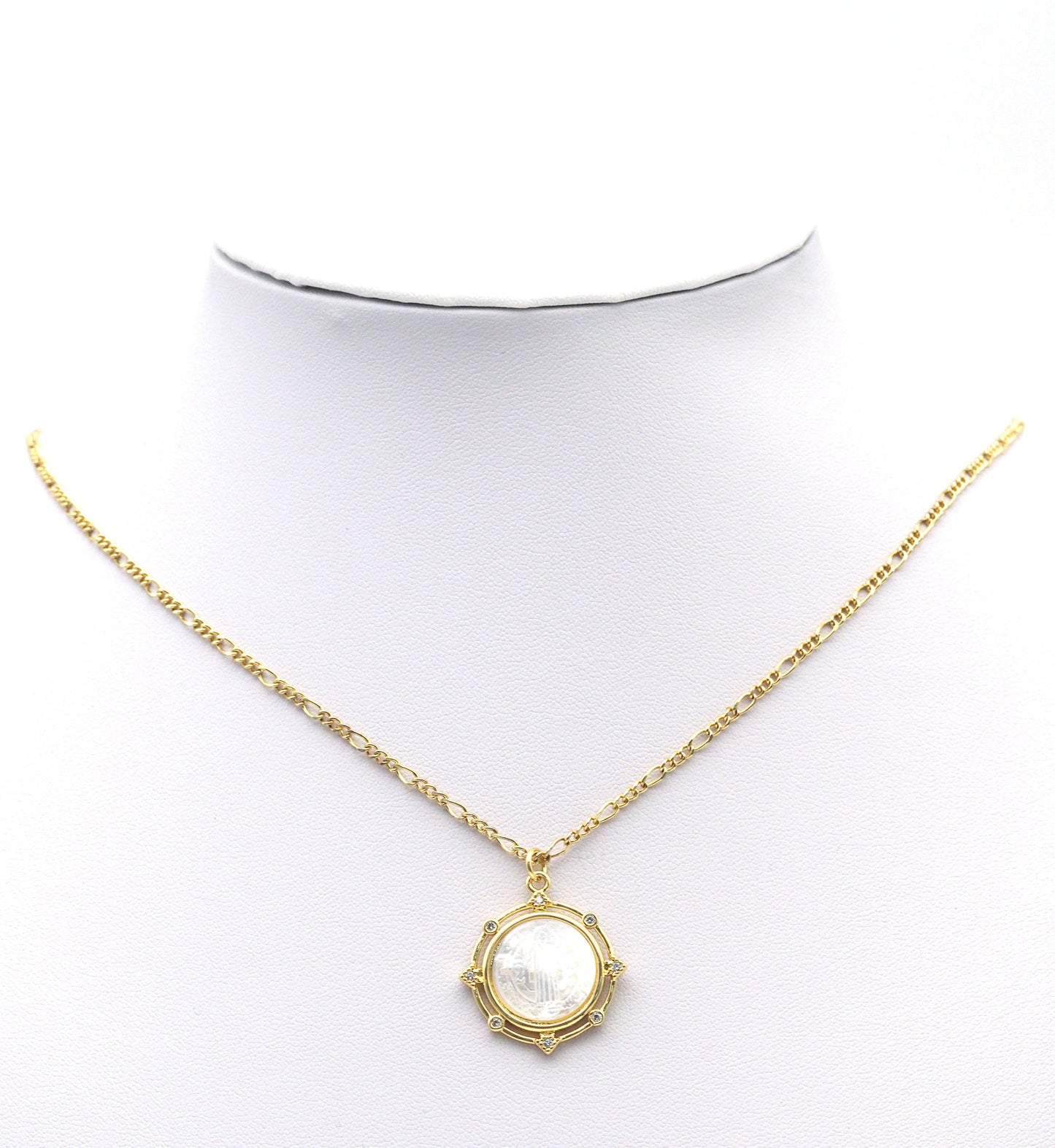 CZ Gold White Mop Pearl Mary Religious Charm