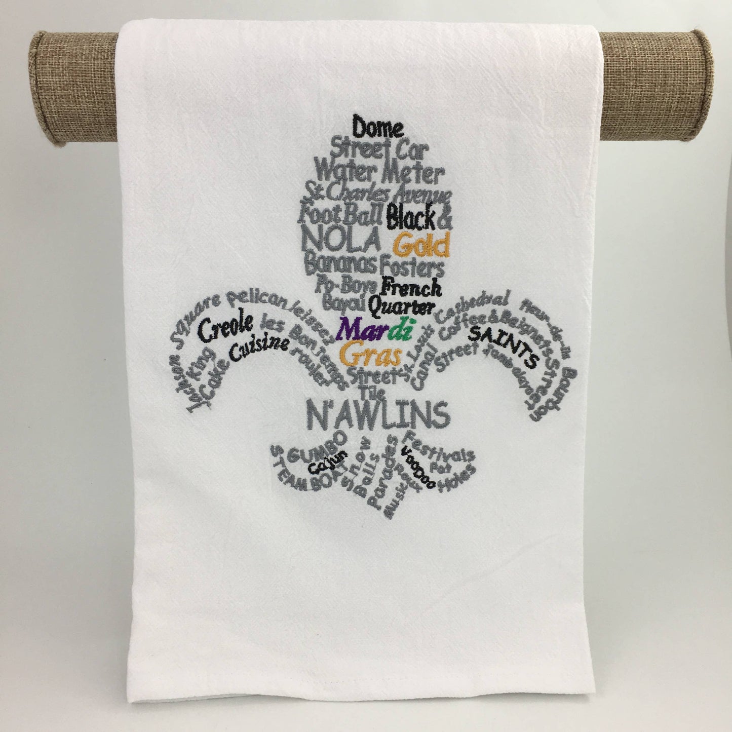 Words Fleur de Lis kitchen towel