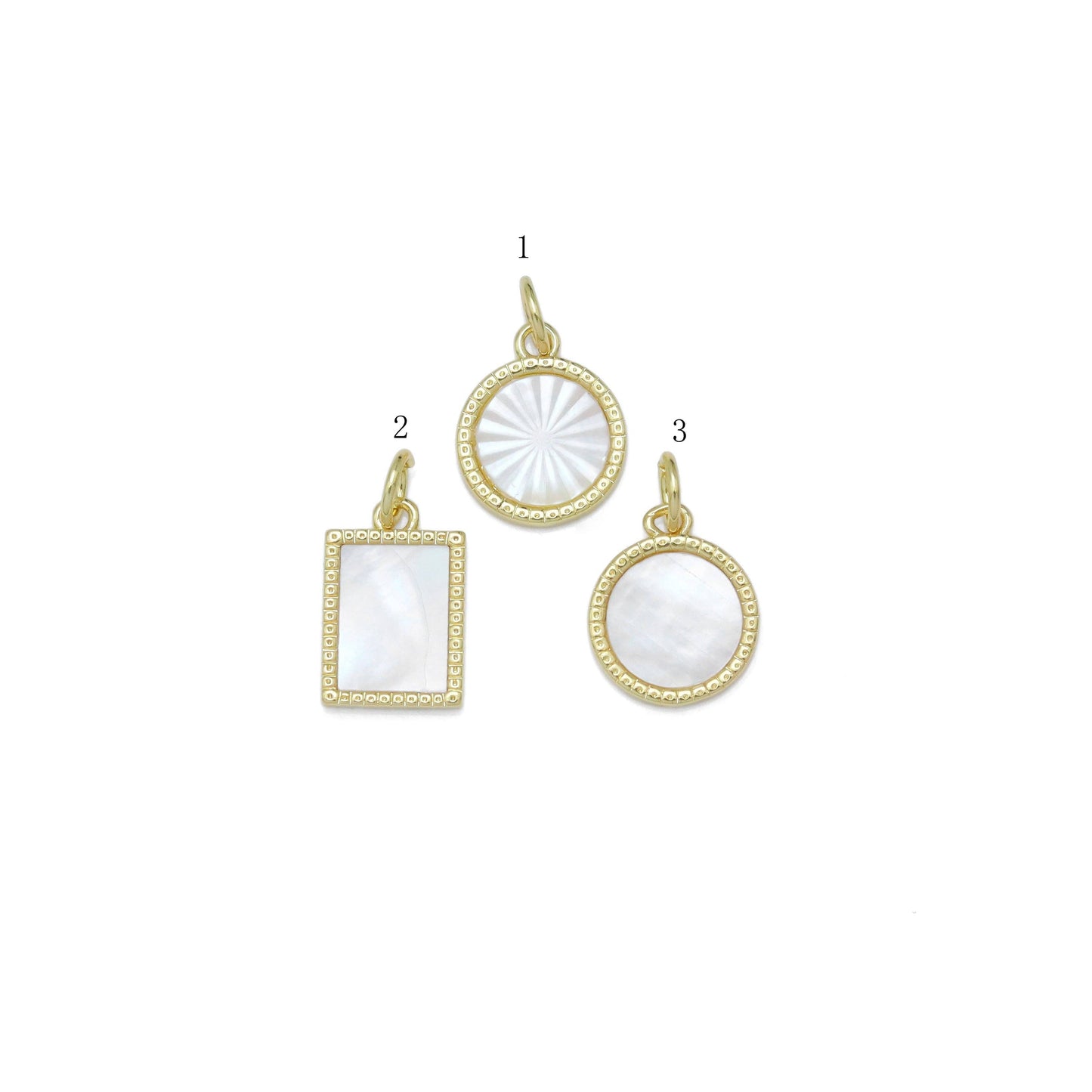 Mop Mother of Pearl Gold Coin Square Pendant Charm