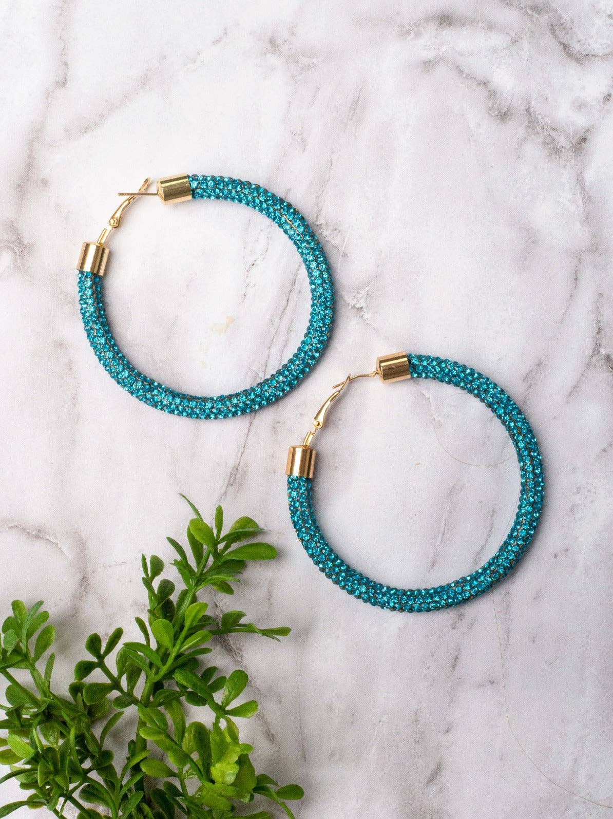 LET'S GO GIRLS TURQUOISE CRYSTAL HOOP EARRINGS