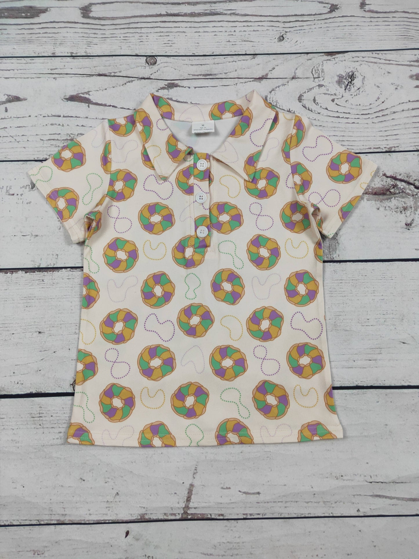 Boys King Cakes Printed Mardi Gras Polo