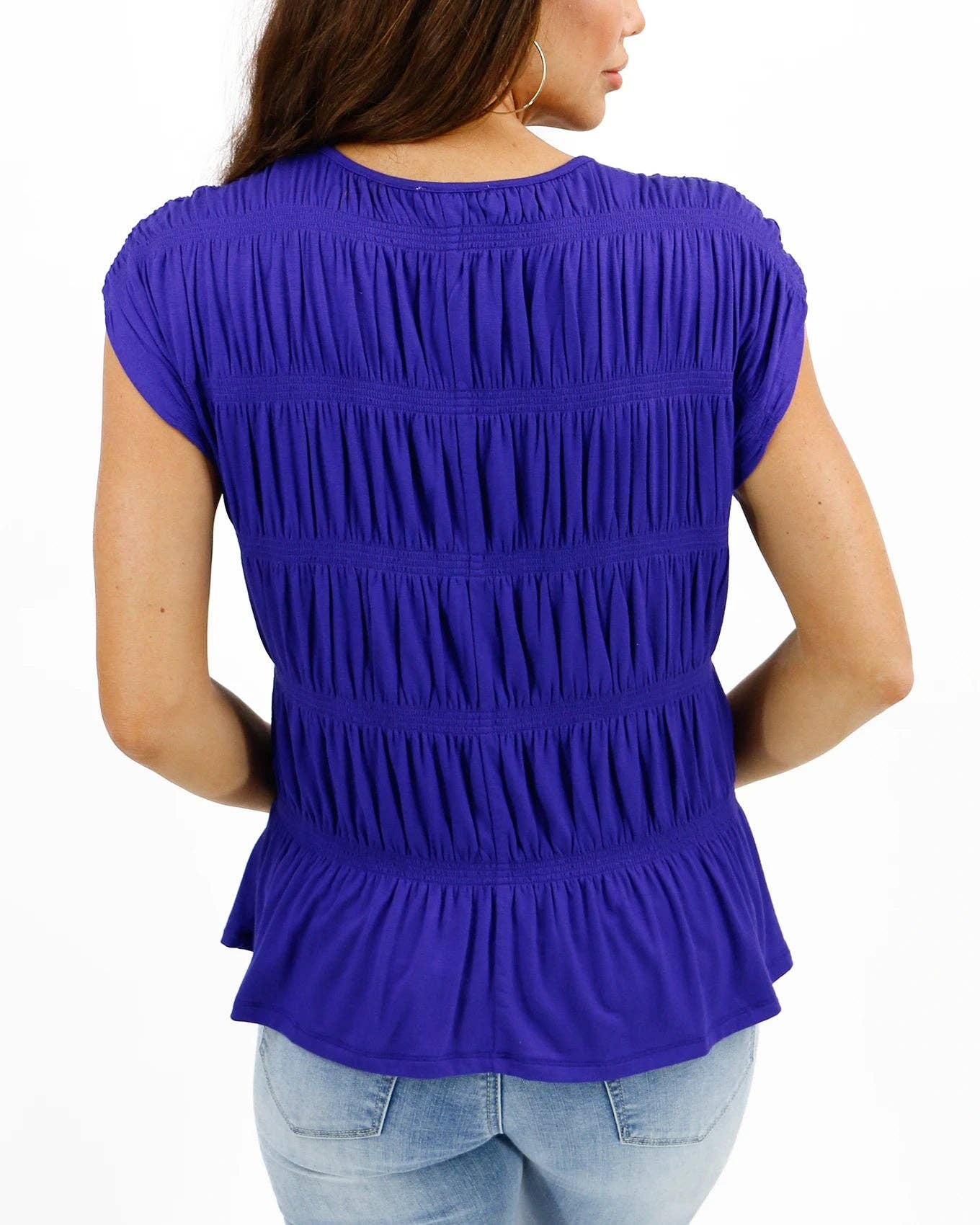 Shirred Smocked Top in Blue Violet
