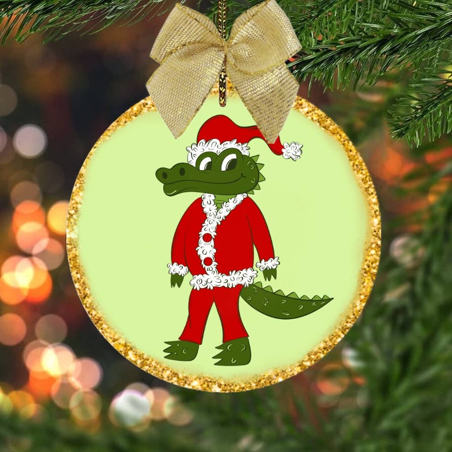 Cajun Christmas Alligator Santa Ornaments