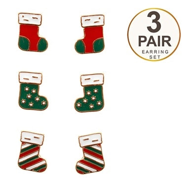 Christmas Stocking Trio Stud Earring Set