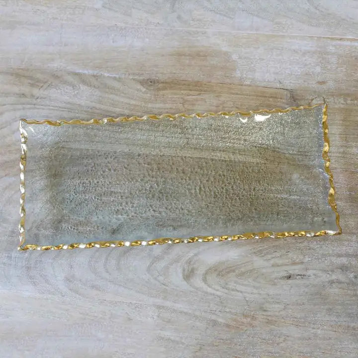 Fairbanks Rectangle Platter Clear/Gold 13.75x1x6