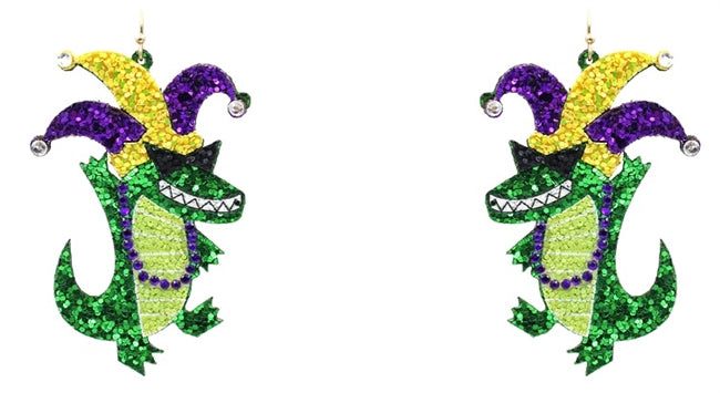 Mardi Gras Alligator Earrings