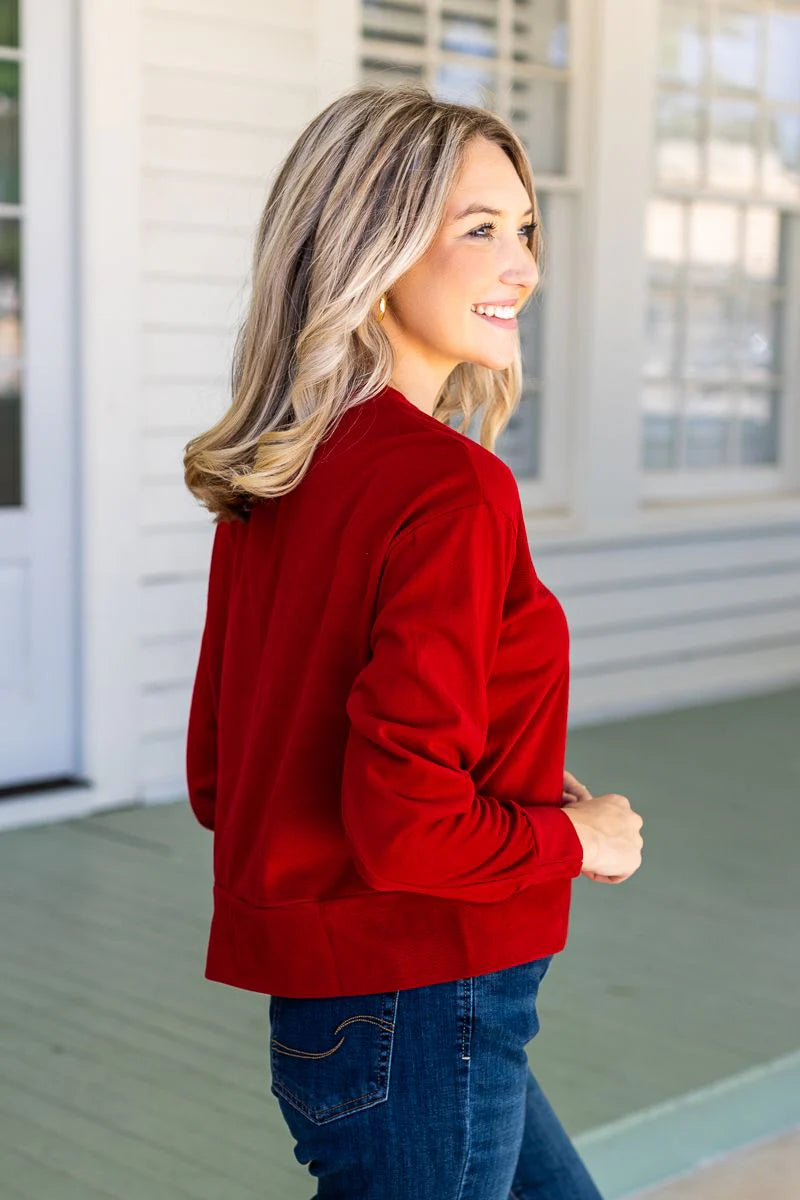 Strike Your Interest Red Crop Sweatshirt