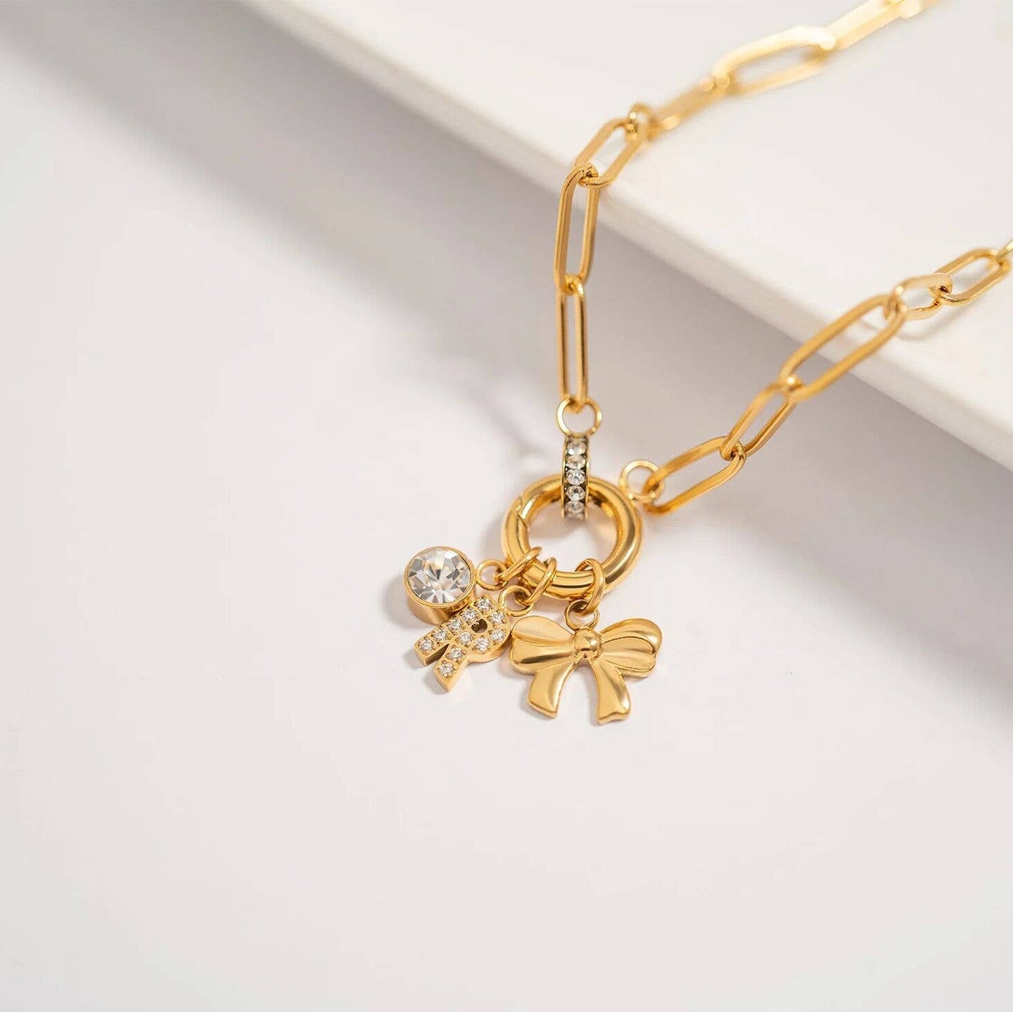 18K Gold PVD Stainless Steel Ribbon Bow Charm