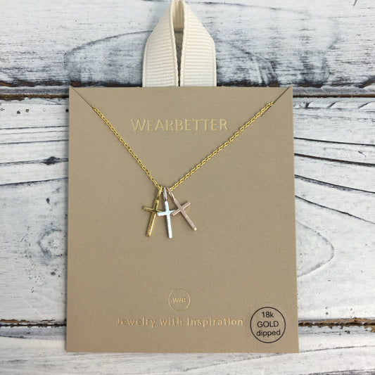 Tri-Tone Cross Necklace