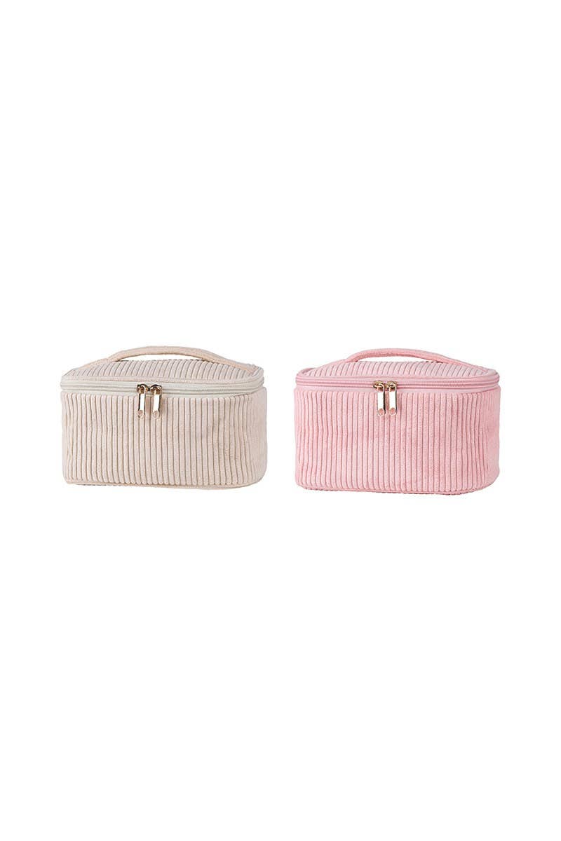 CORDUROY COSMETIC MAKEUP POUCH BAG