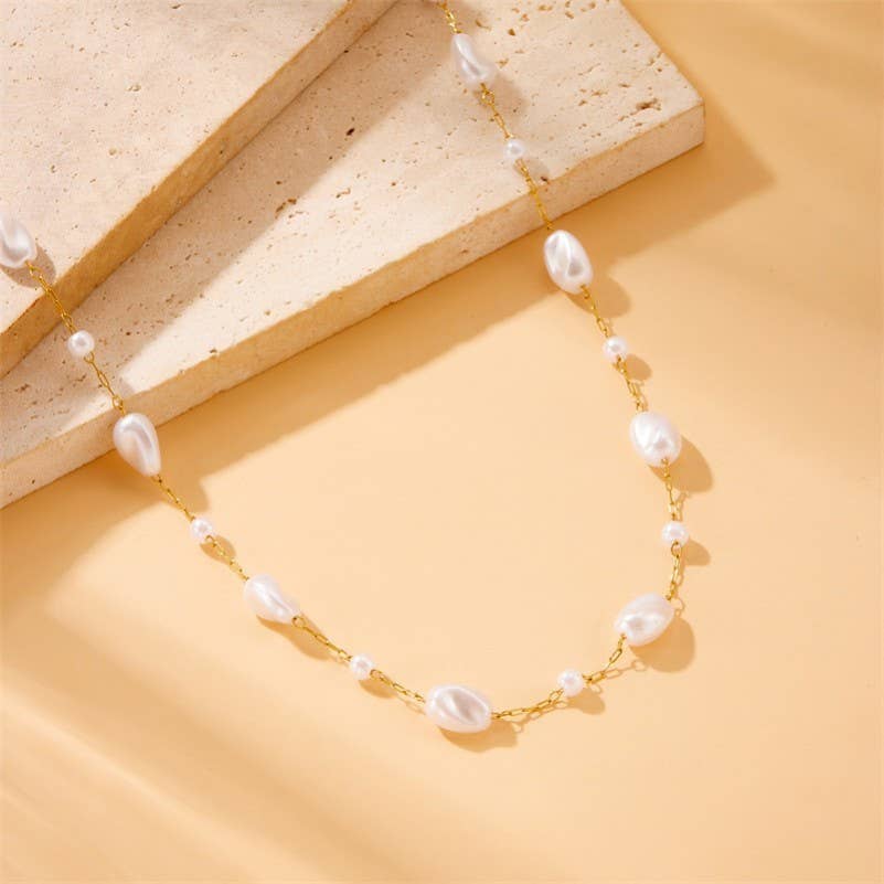 18K STAINLESS STEEL TARNISH FREE PEARL NECKLACE |