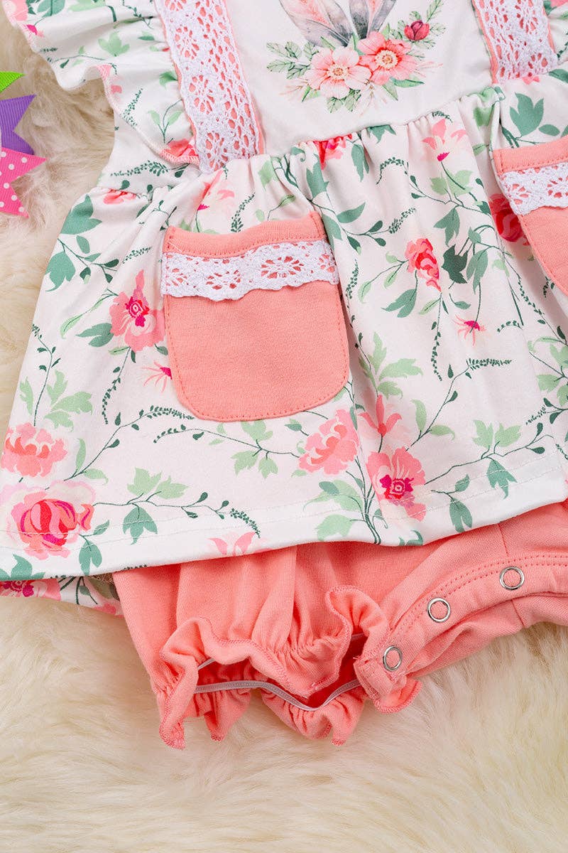 Coral flower printed tunic with pockets & bloomer shorts with snaps
