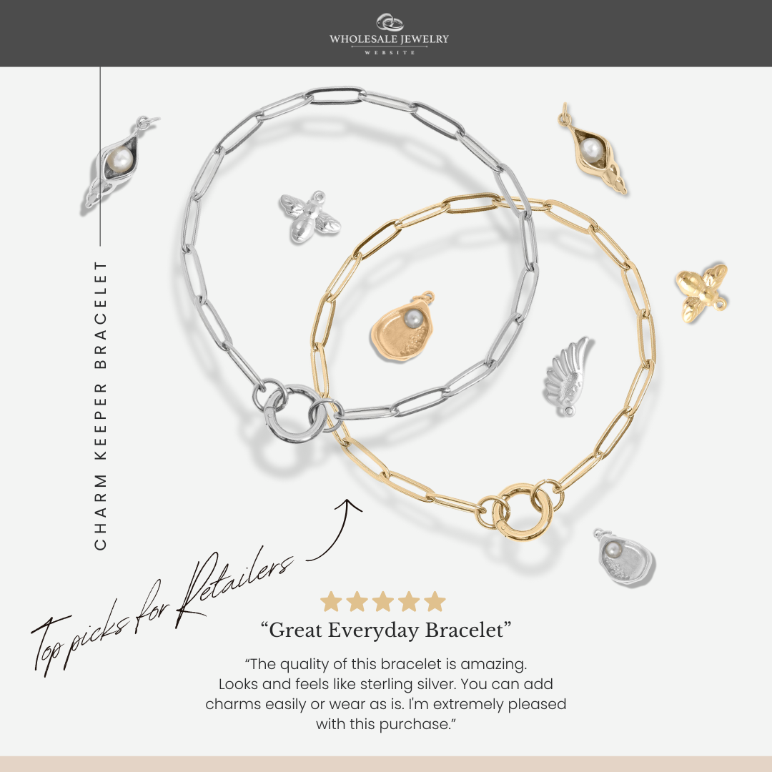 Stainless Steel Paperclip with Charm Keeper Chain Bracelet