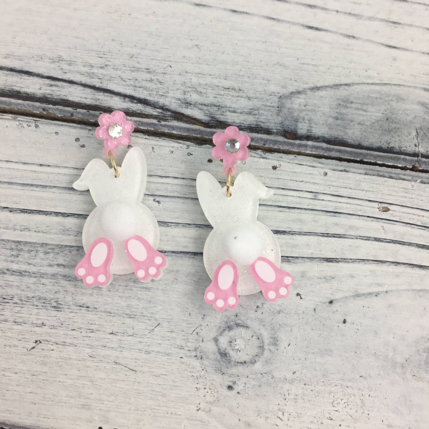 Glitter Easter bunny pompom tail earrings