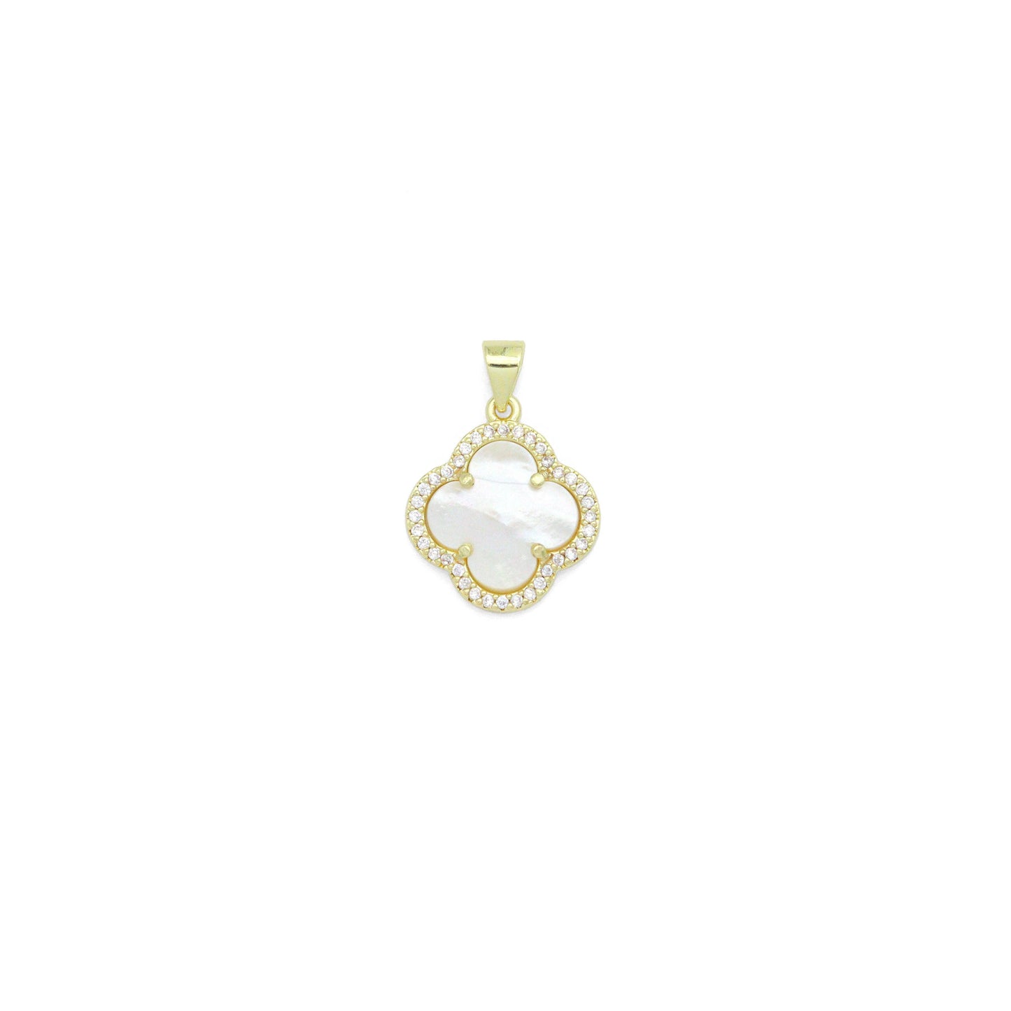 Clear CZ Double sided Mother of Pearl Gold flower Charm Pendant