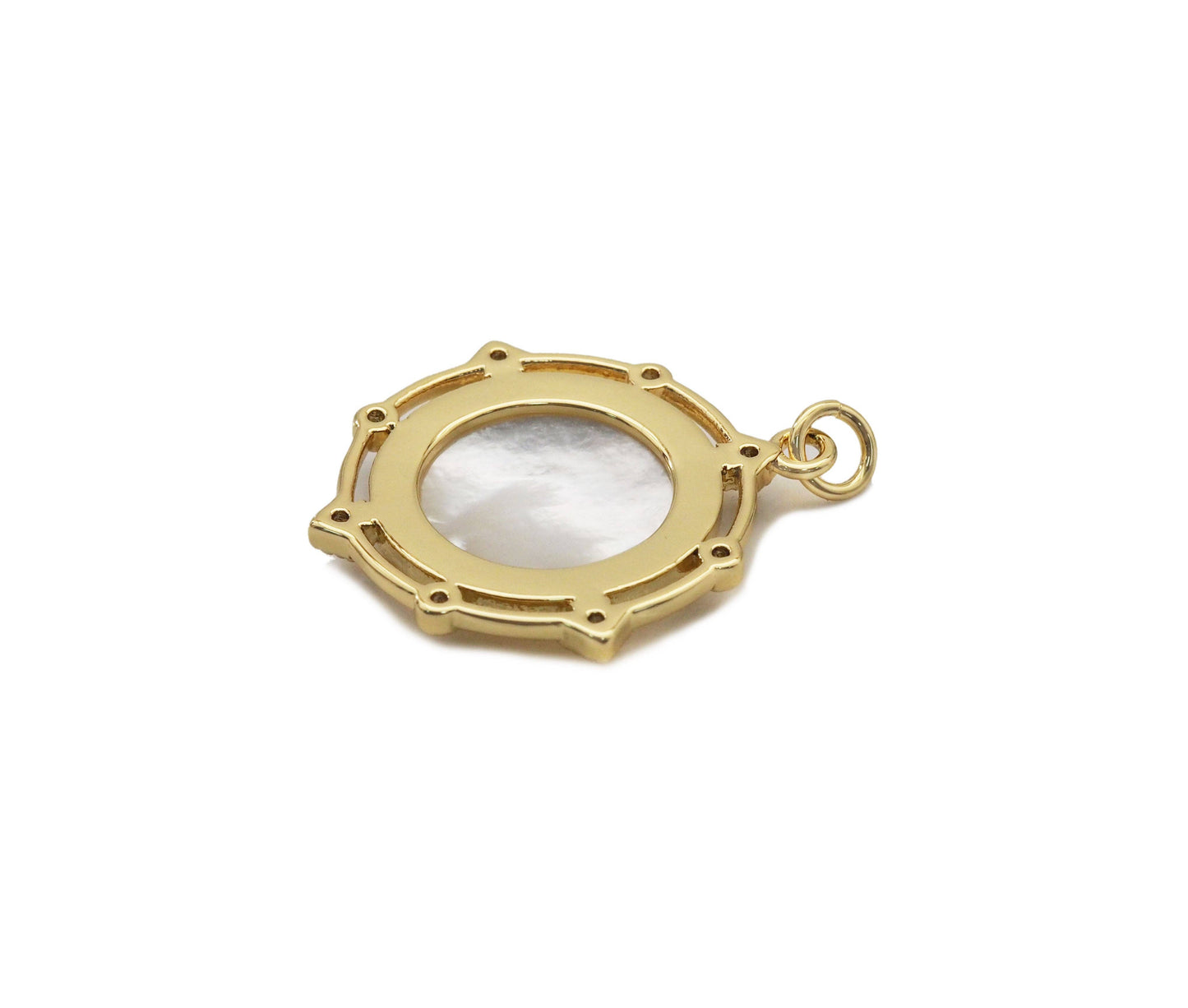 CZ Gold White Mop Pearl Mary Religious Charm