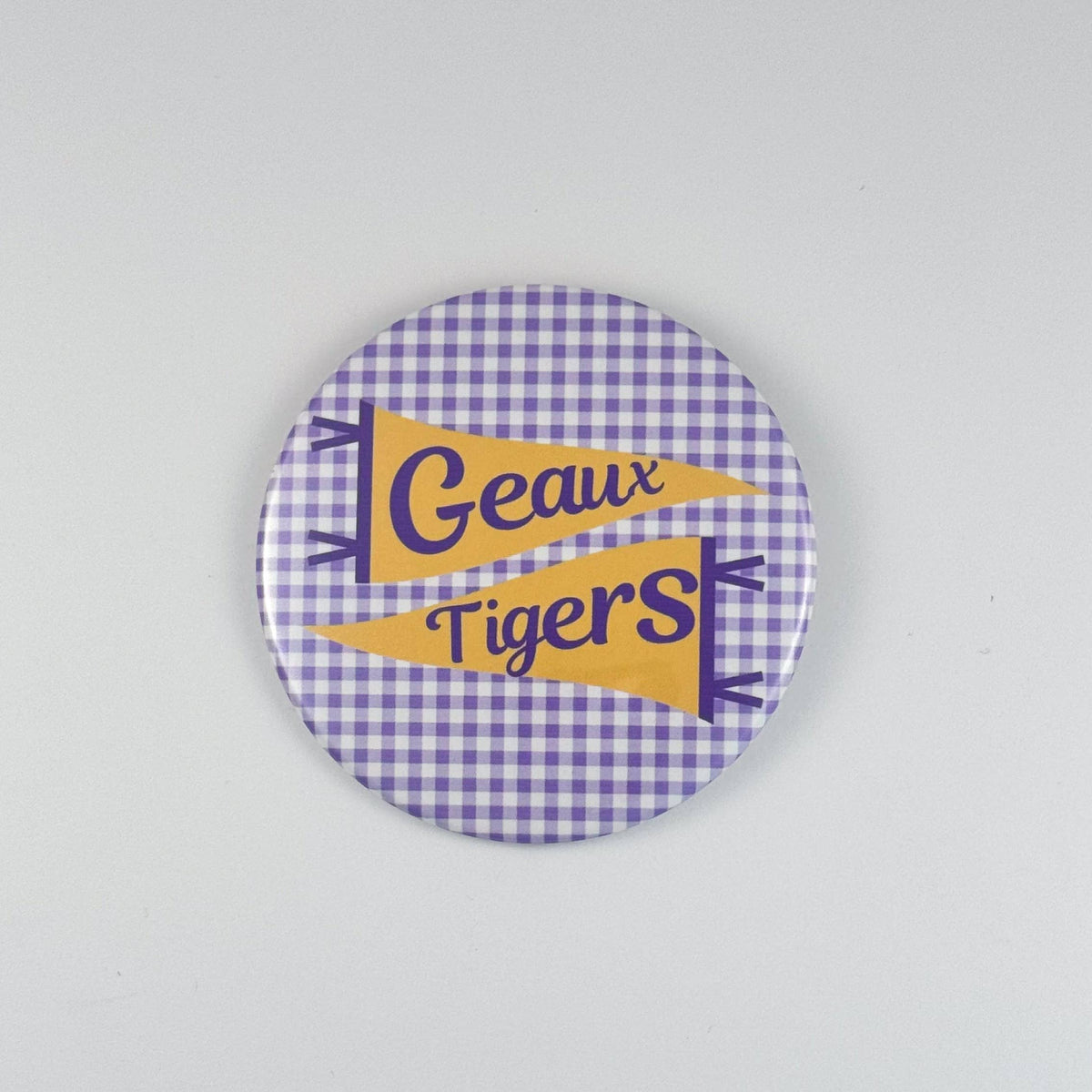 Geaux Tigers Game Day Button - purple gingham