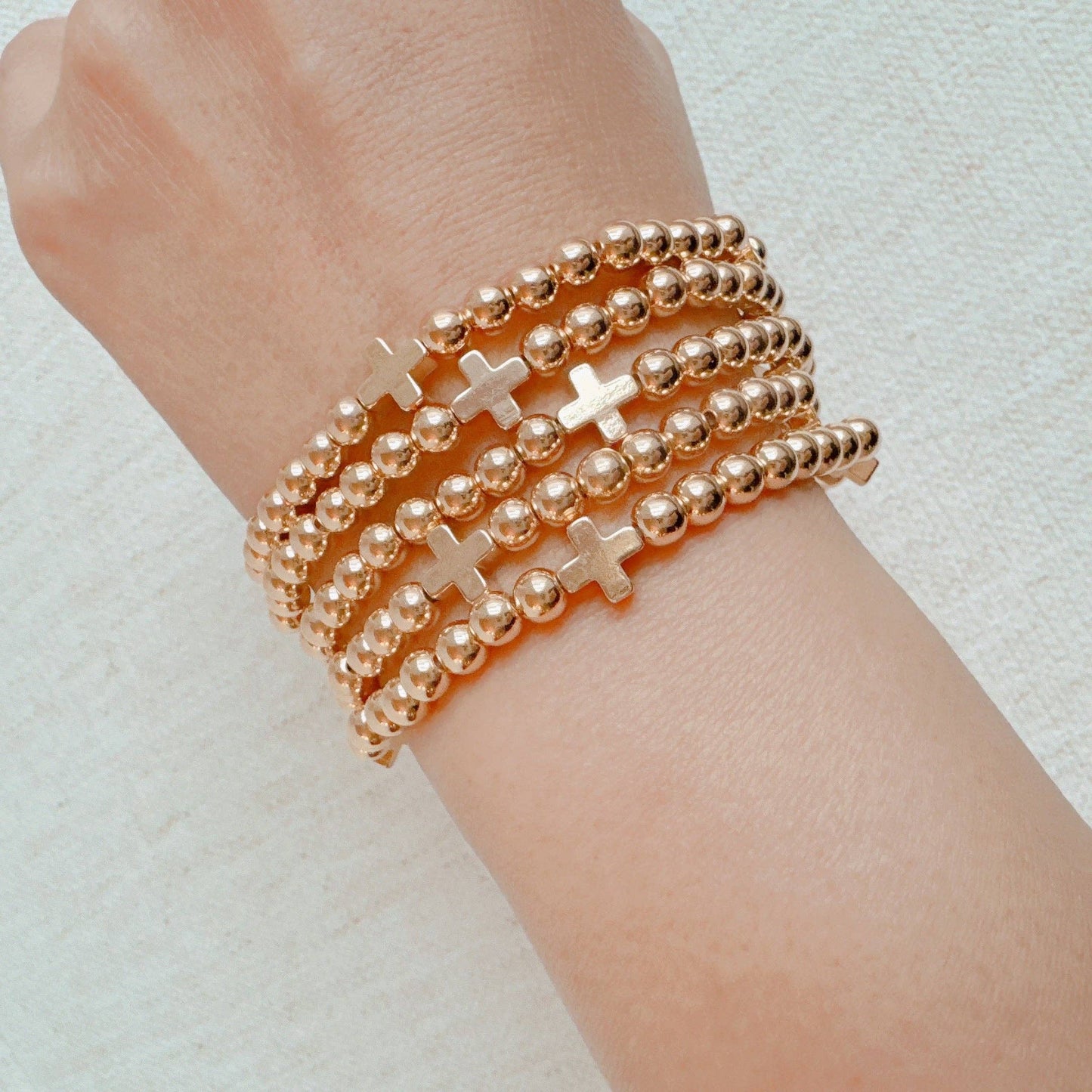 Beads And Crosses Stretch Bracelet