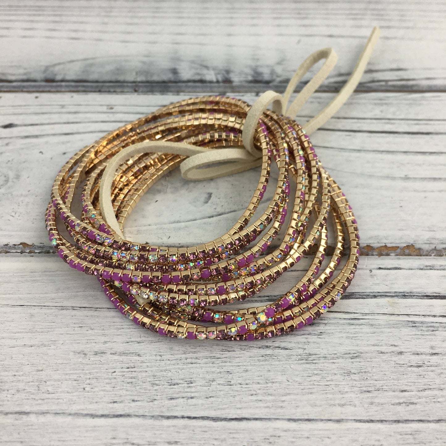 Purple and gold rhinestone bracelet set