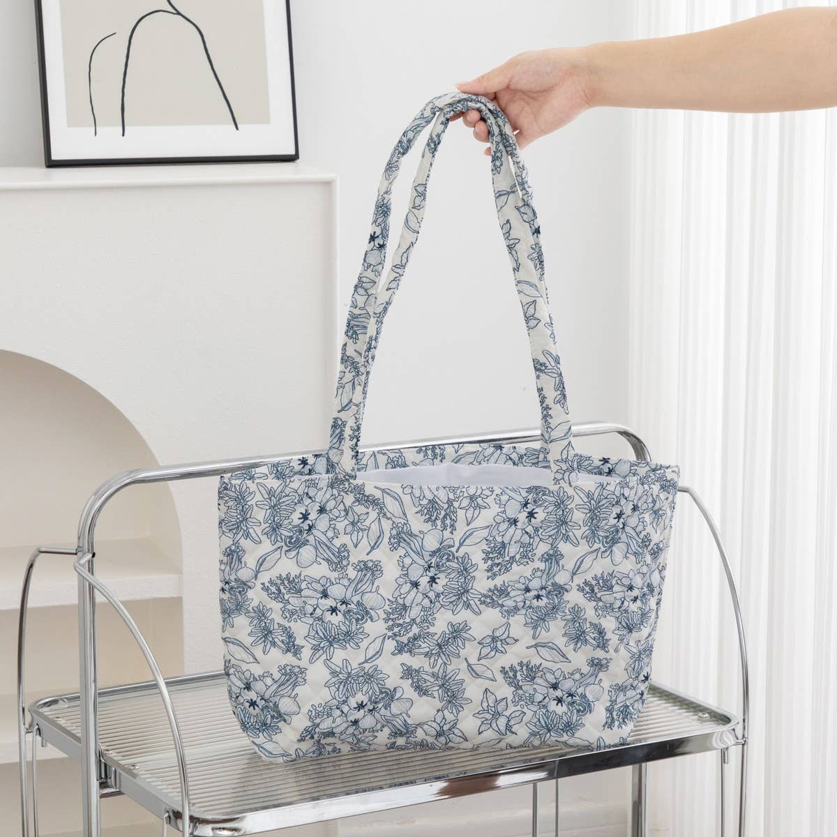 Organic Blue Floral Quilted Tote Bag