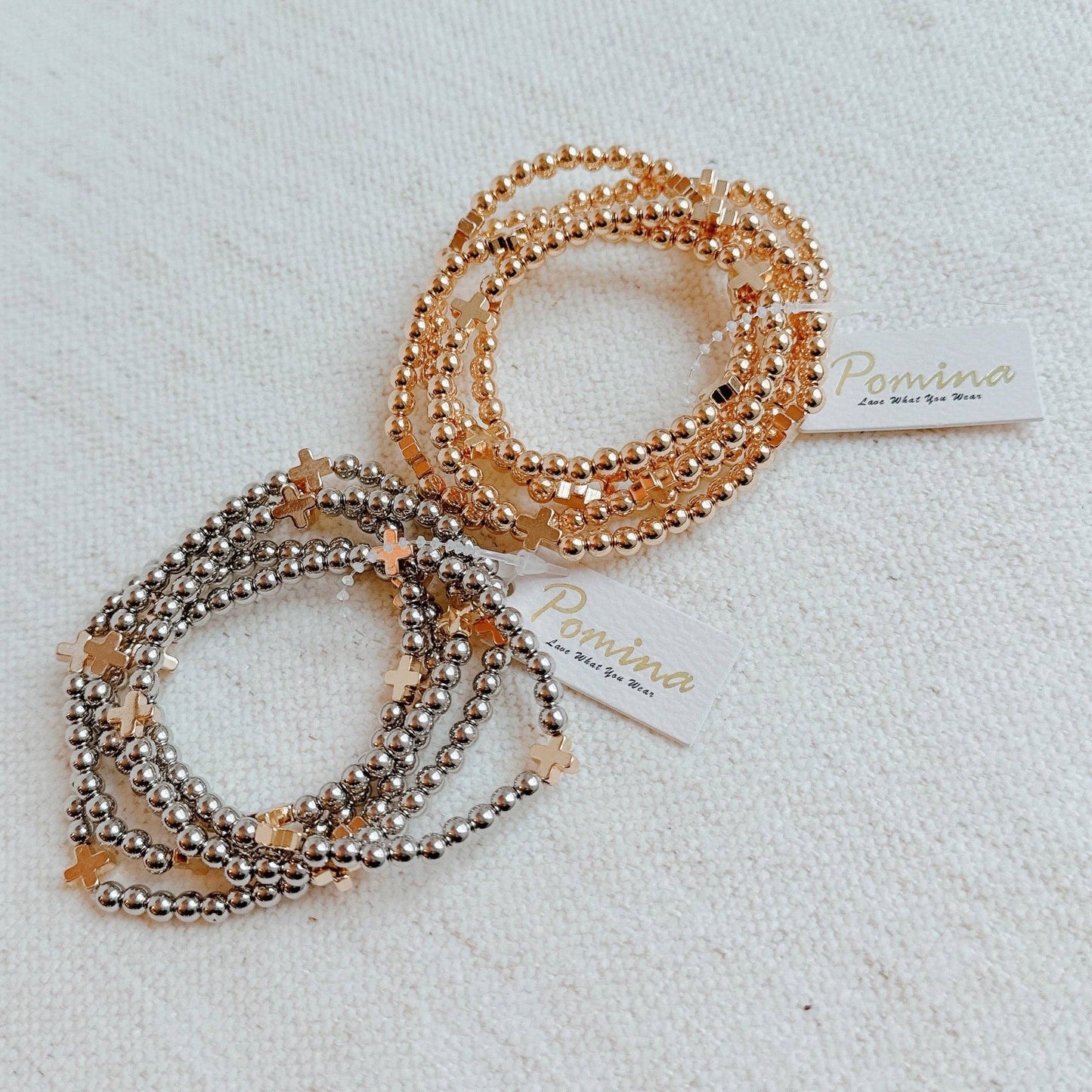 Beads And Crosses Stretch Bracelet