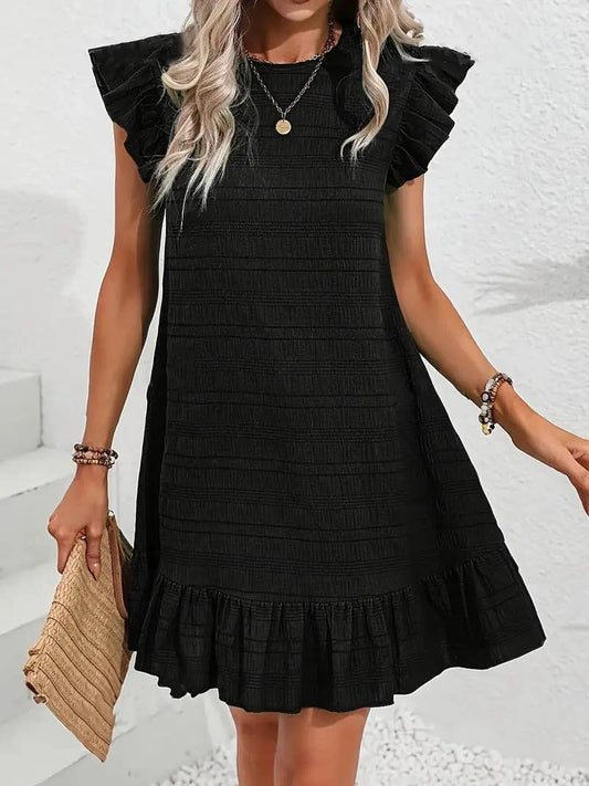 Solid Color Ruffled Sleeveless Dress