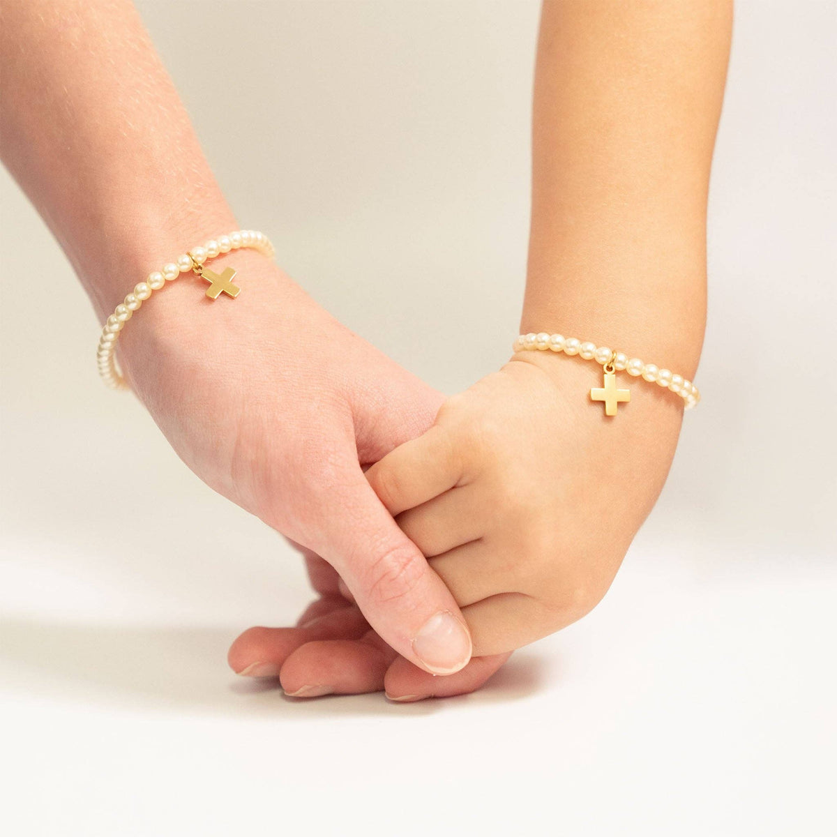 Children's 18k Gold PVD Stainless Steel Pearl Cross Bracelet