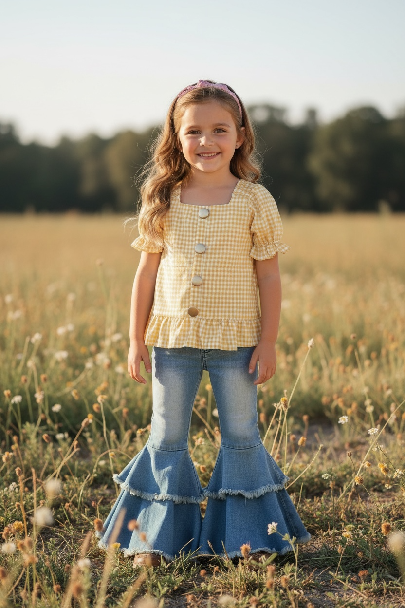 Yellow & white gingham top with smock back
