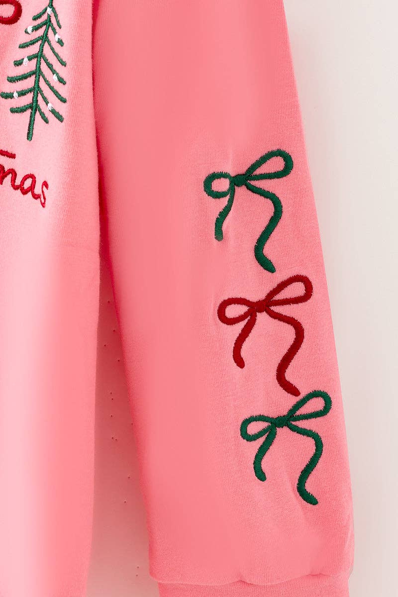 Pink Christmas embroidered sweatshirt