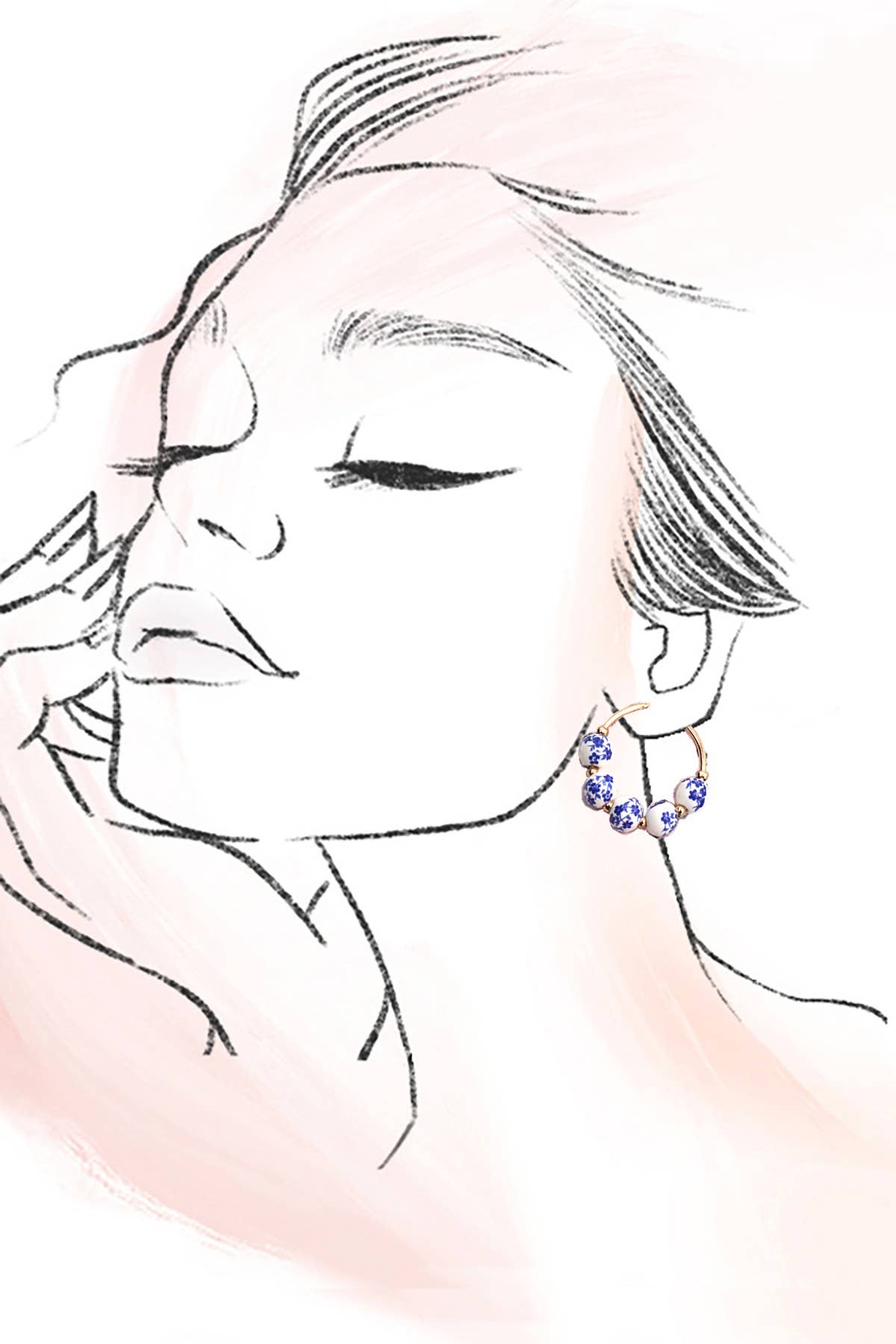 BLUE CERAMIC PORCELAIN HOOP EARRINGS