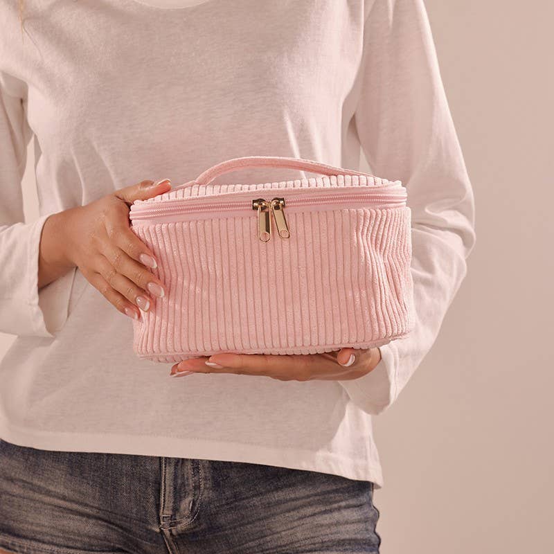 CORDUROY COSMETIC MAKEUP POUCH BAG