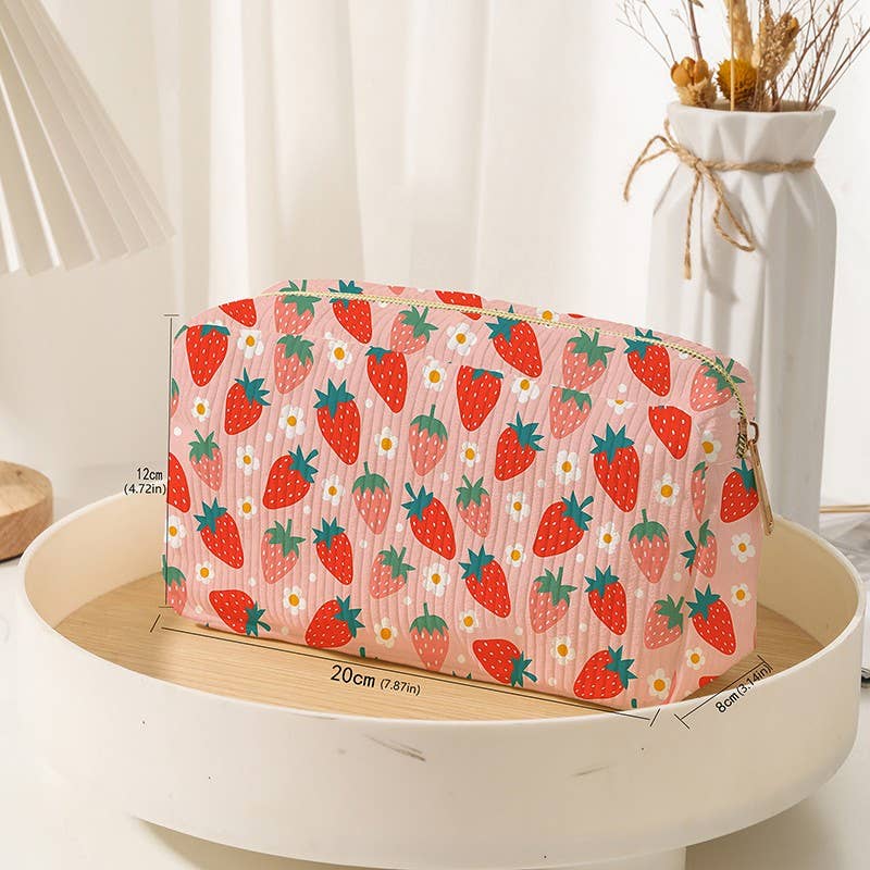 STRAWBERRY WESTERN BOW MAKEUP COSMETIC POUCH BAG