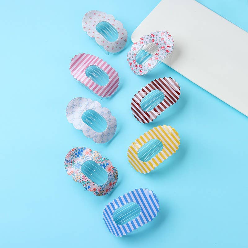 Scalloped Edge Floral and Stripe Flat Hair Claw Clip|40H1201