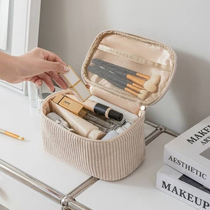 CORDUROY COSMETIC MAKEUP POUCH BAG