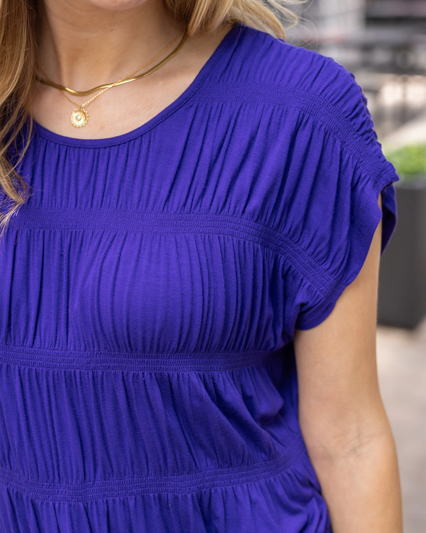 Shirred Smocked Top in Blue Violet