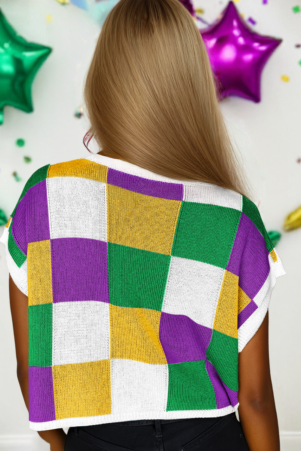 Fashion-W Sequin Mardi Gras Fleur de Lis Sweater T Shirt