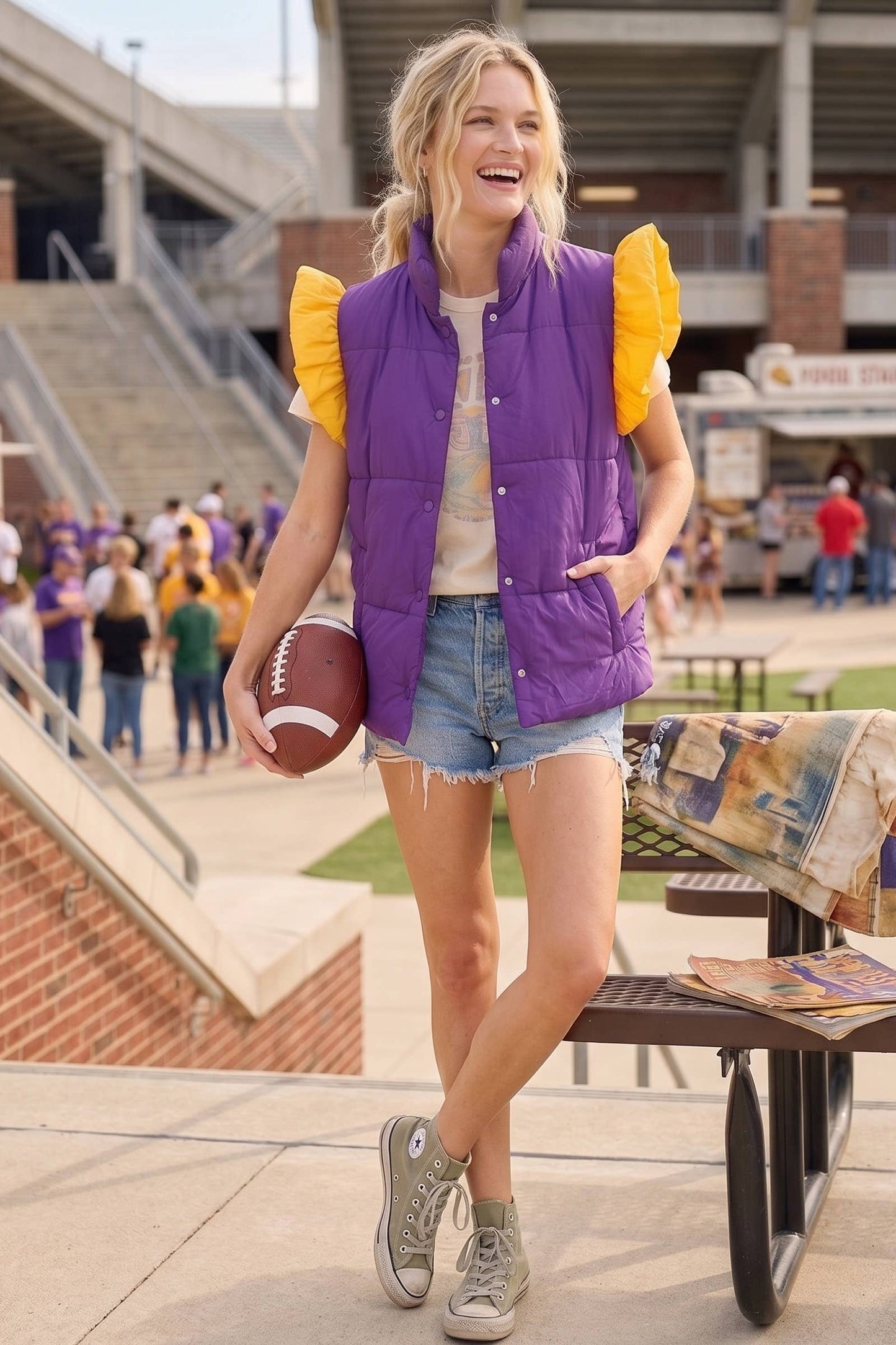 PUFF SNAP BUTTON COLORBLOCK HIGH NECK VEST