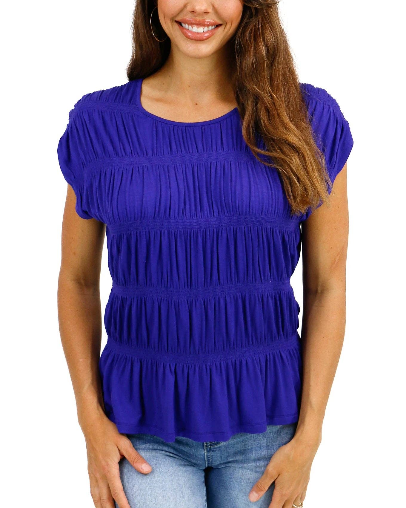 Shirred Smocked Top in Blue Violet