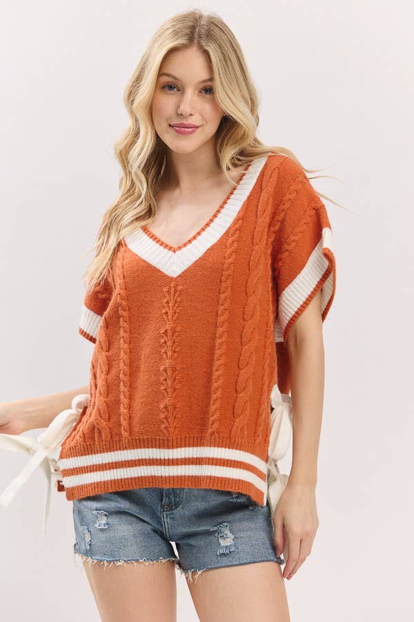 Cable Knit Varsity Sweater Vest