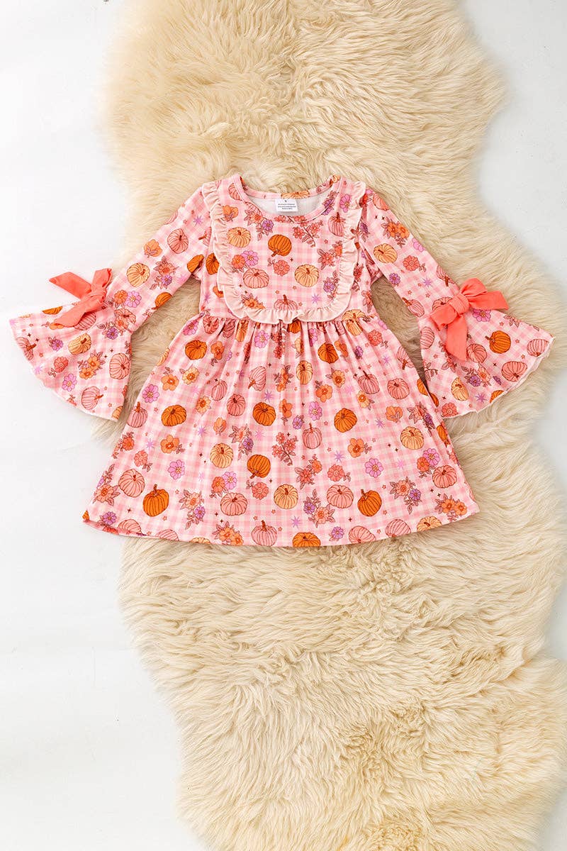 Pumpkin printed on pink dress w/ bell sleeves