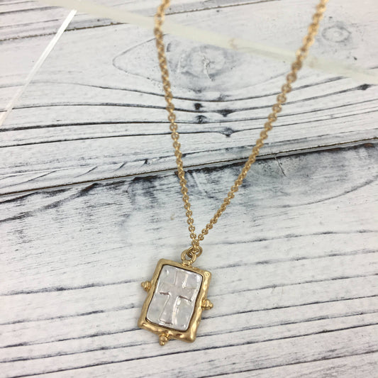 Two tone cross necklace