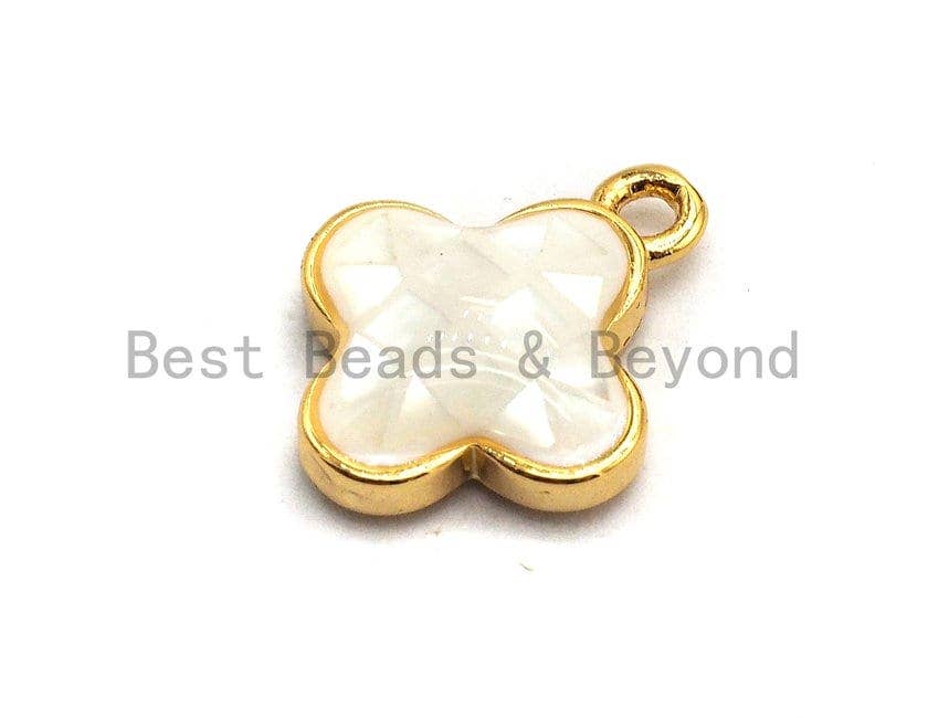 100% Natural White Shell Clover Pendant/charm White Gold Silver Charm, Shell Flower Pendant, Shell Jewellery, 10x13mm